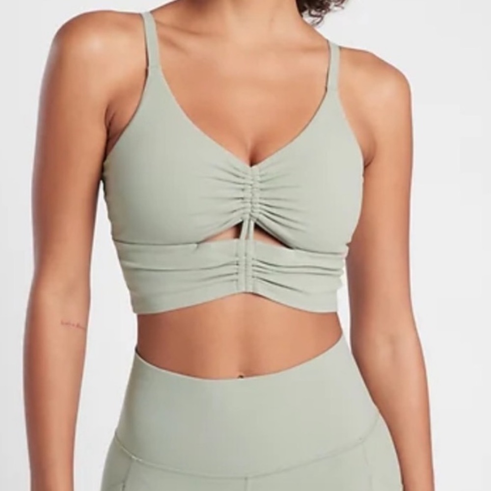 Athleta Sage Green Cinch Longline Sports Bra Small
